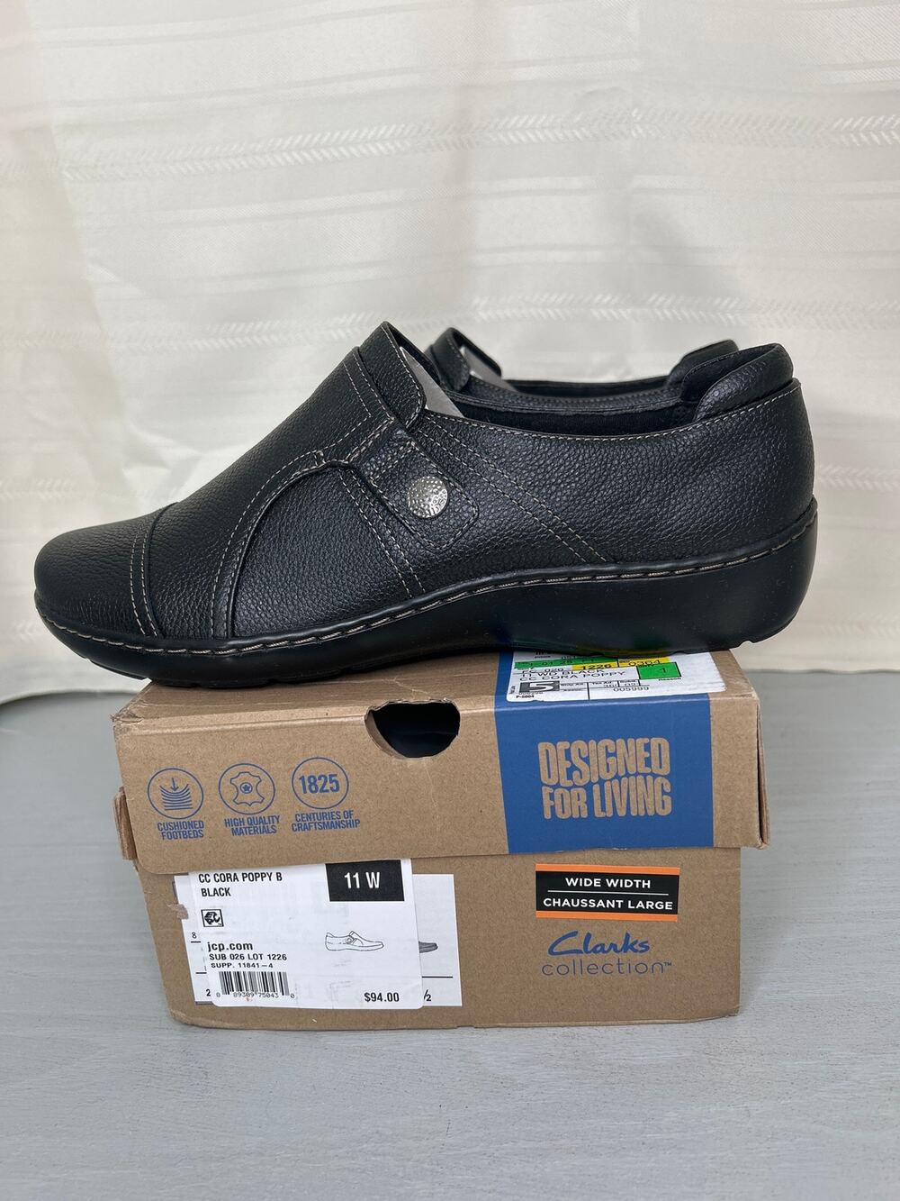 Clarks Cora Poppy Slip On Loafers Black Womens Size 11W